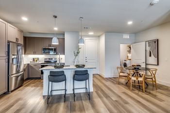 Gourmet prep island with pendant lighting*